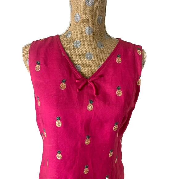 Talbots VtG Pink Pineapple Linen Blend Dress Embroidered Dress USA Summer 8 - Picture 2 of 14